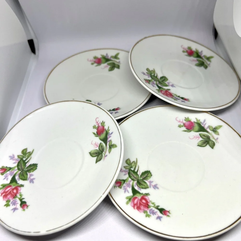 Vintage Demitasse Set of 4 Tea Cups w/ Saucers Rose Floral Pattern Made in China - Picture 2 of 9